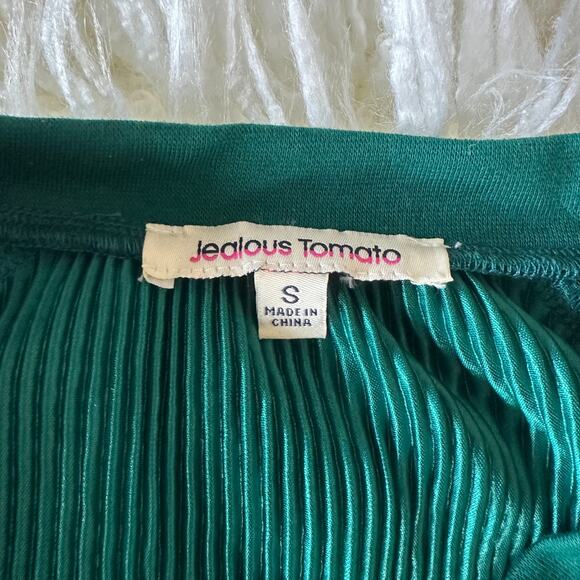 Emerald Green and Gold Pleated Silky Jacket Size S Jealous Tomato - Picture 3 of 3